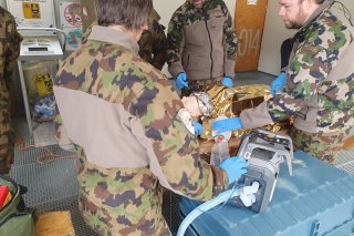 Un exercice de prise en charge de blessé a été organisé.